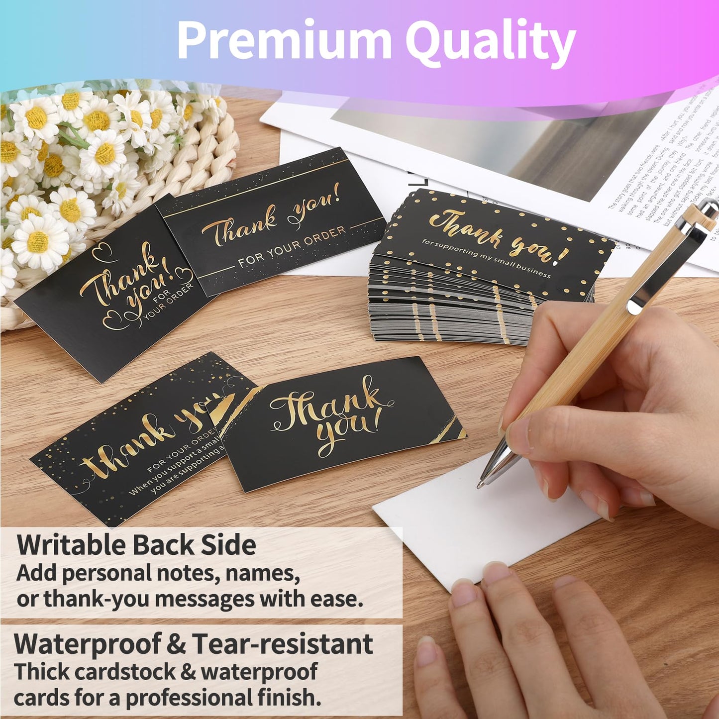 670Pcs Thank You Cards and Stickers Set- 500 Thank You for Supporting My Small Business Stickers & 120 Cards with 50 Resealable Packaging Bags, Small Business Essentials (Black)