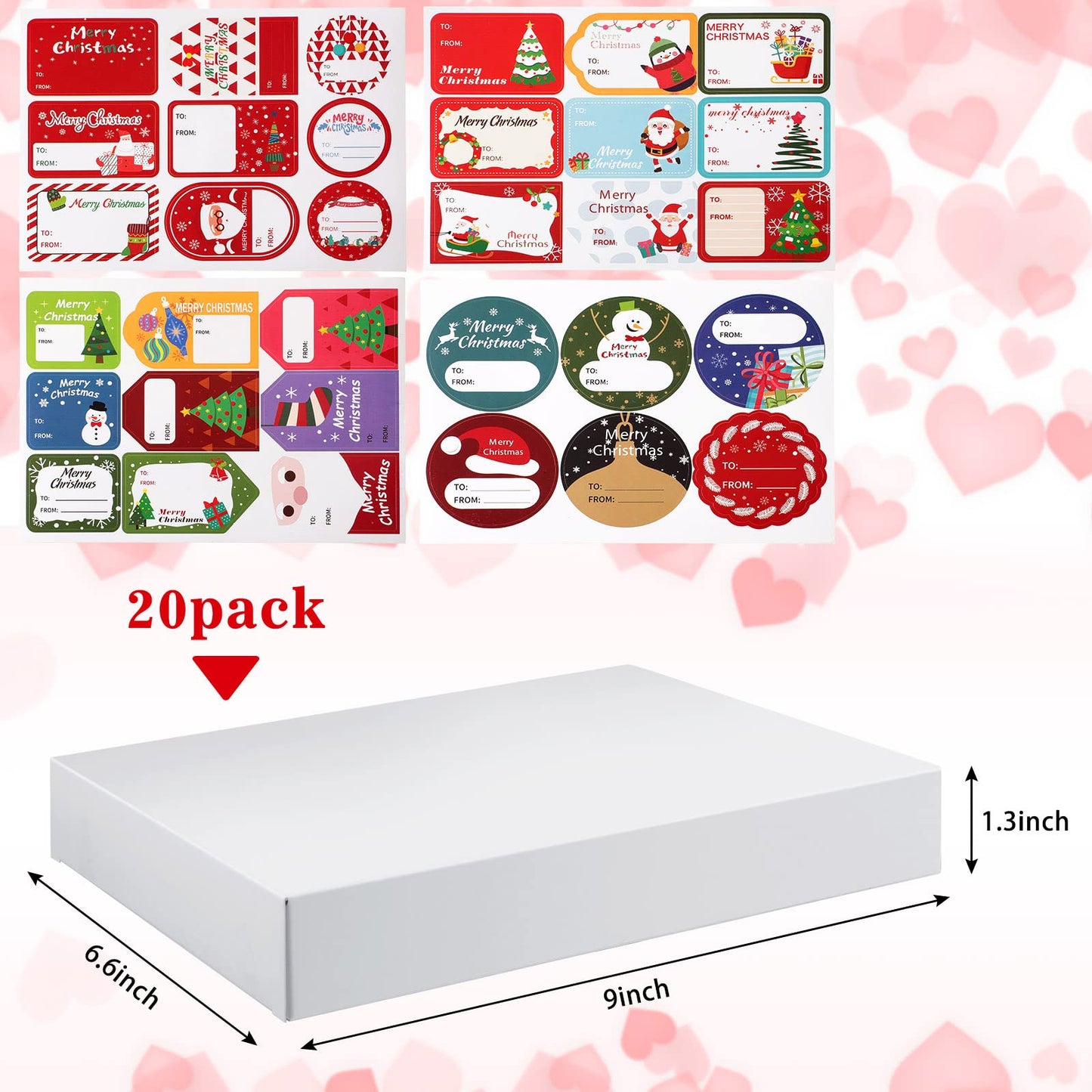 Marspark 20 Pieces Christmas White Gift Wrap Boxes with Lids 9 x 6.7 x 1.4 Inch for Wrapping Clothes and 6 Sheets Tag Stickers for Holidays Birthday Gifts