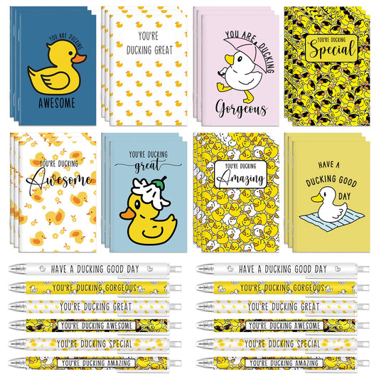 Kosiz 48 Set Inspirational Duck Gifts Duck Pens Motivational Mini Pocket Notebooks Funny Pens Thank You Gifts for Employee Appreciation Medical Assistants Cruise Gift Exchange Ideas Case