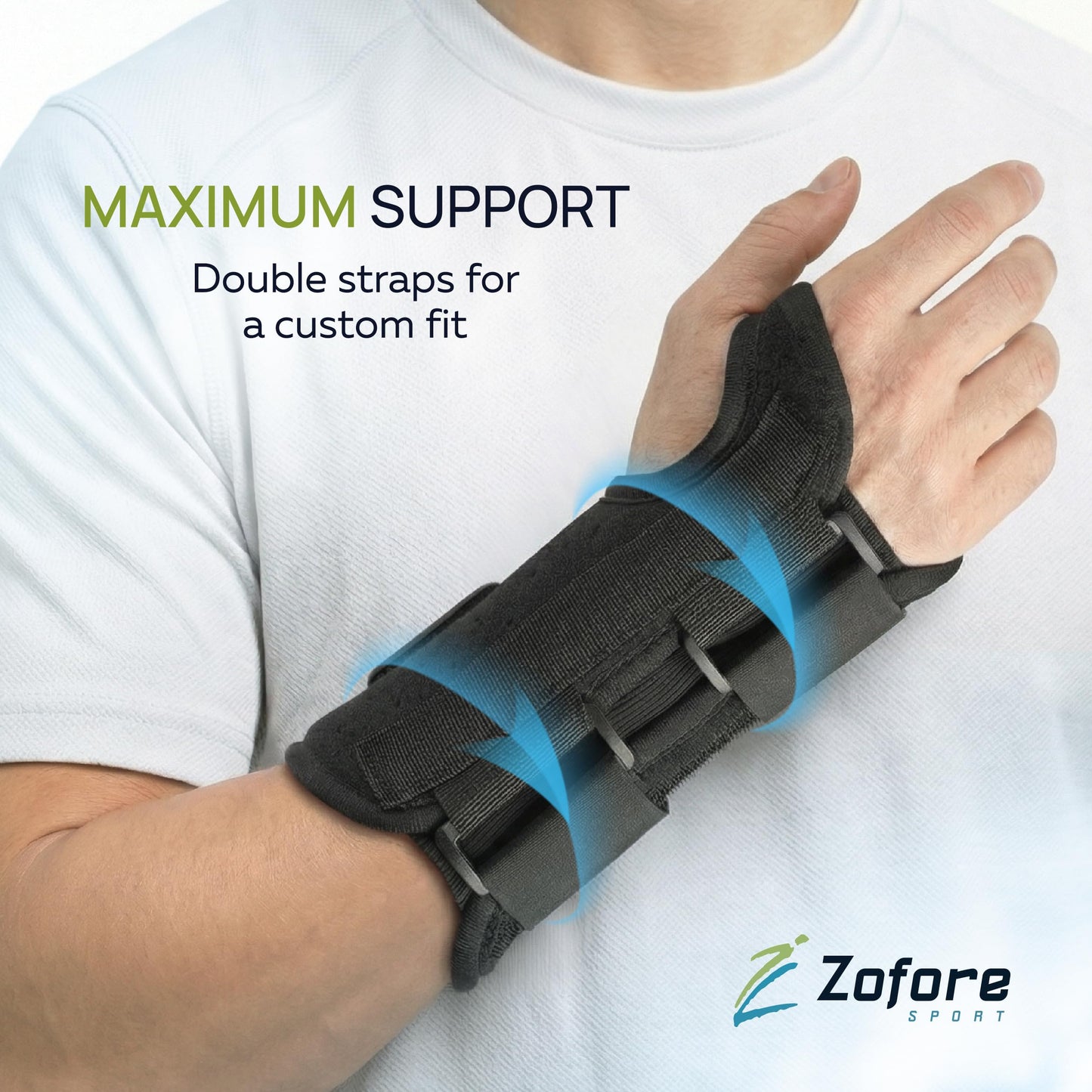 ZOFORE SPORT Carpal Tunnel Wrist Brace Support with 2 Straps and Metal Splint Stabilizer - Helps Relieve Tendinitis Arthritis Carpal Tunnel Pain - Reduces Recovery Time for Men Women - Left (L/XL)
