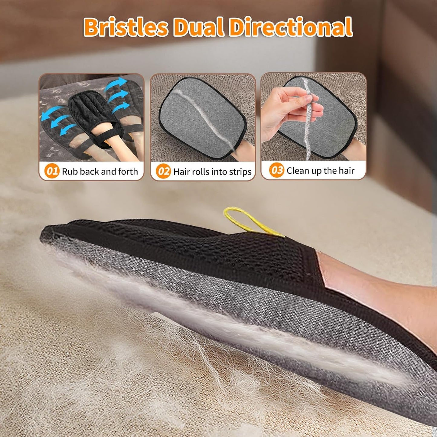 Pet Hair Removal Gloves for Dogs & Cats - Electrostatic Grooming & Deshedding Glove for Furniture Car Clothes - Reusable Easy Clean Bonding Brush Mitt