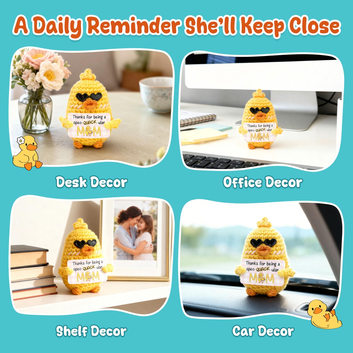 OASSIE Funny Mom Gifts from Daughters and Sons - Positive Crochet Animals Duck - Mothers Day Birthday Gifts for Mom from Daughter and Son, Mother's Day Duck Gift for Moms, Mother Daughter Gift