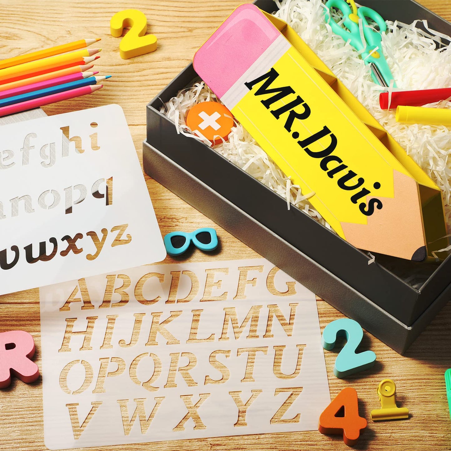Containlol Teacher Appreciation Gifts Name DIY Pencil Shape Holder Organizer Birthday Favor Supplies for Women Men End of Year Thank You Gifts Desk Sign School Office Decor
