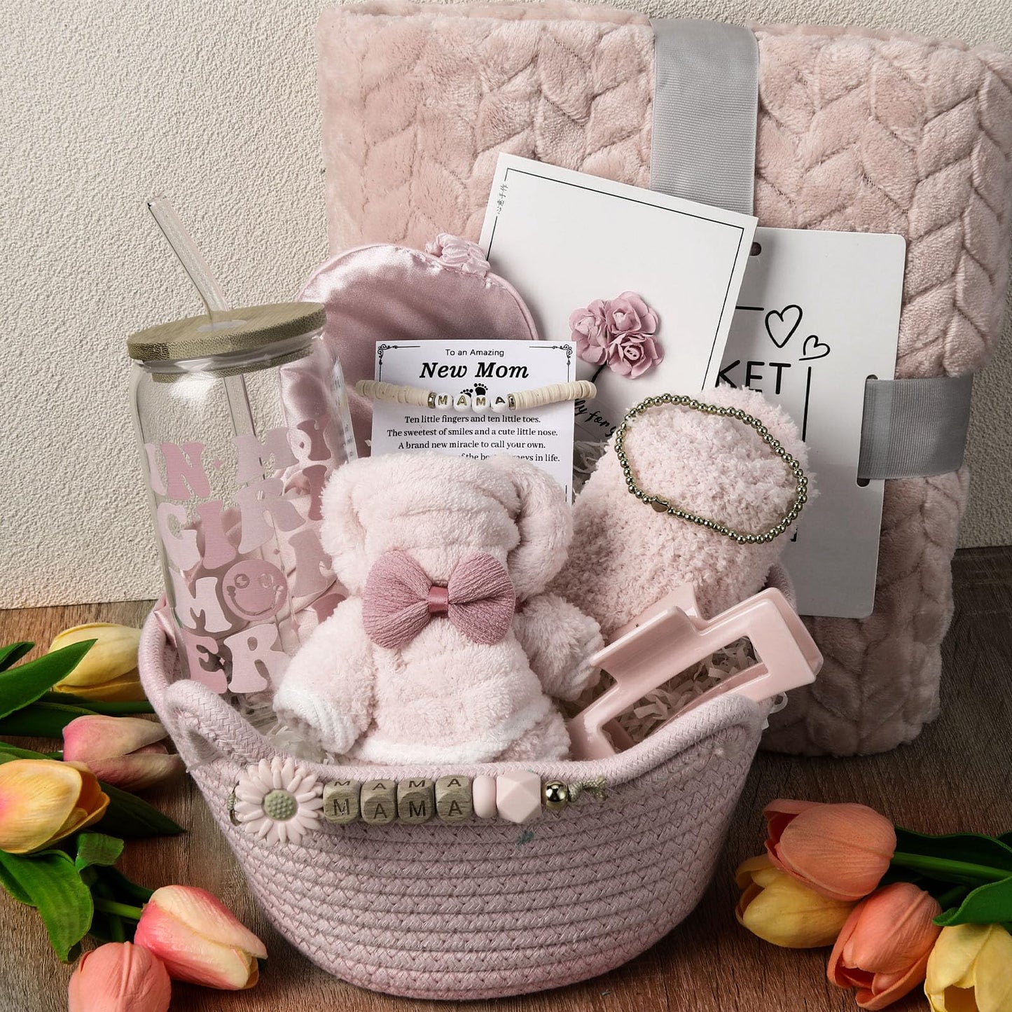 Newwiee 12 Pcs New Mom Package After Baby New Mom Gifts Set After Birth Baby Shower Gift Set with Blanket Postpartum Essentials for Mother Kit Pregnancy Gifts for First-time Mothers, Mommy