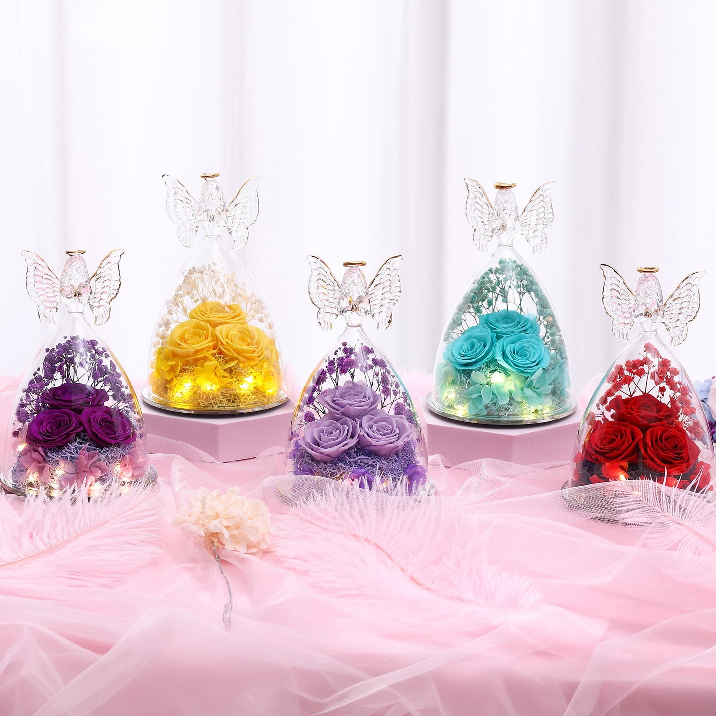 Tiaronics Mothers Day Mom Gifts for Women Preserved Flowers in Glass Angel Forever Flowers Gifts Eternal Roses Gifts for Grandma, Light Purple
