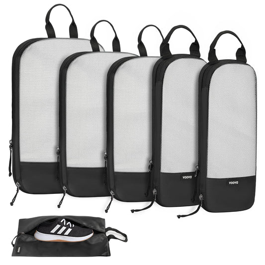 Voova 6 Set Compression Packing Cubes, Travel Accessories Expandable Packing Organizer Bags Set for Carry on Suitcase, Durable Luggage Packing Cubes for Travel Essentials, Black