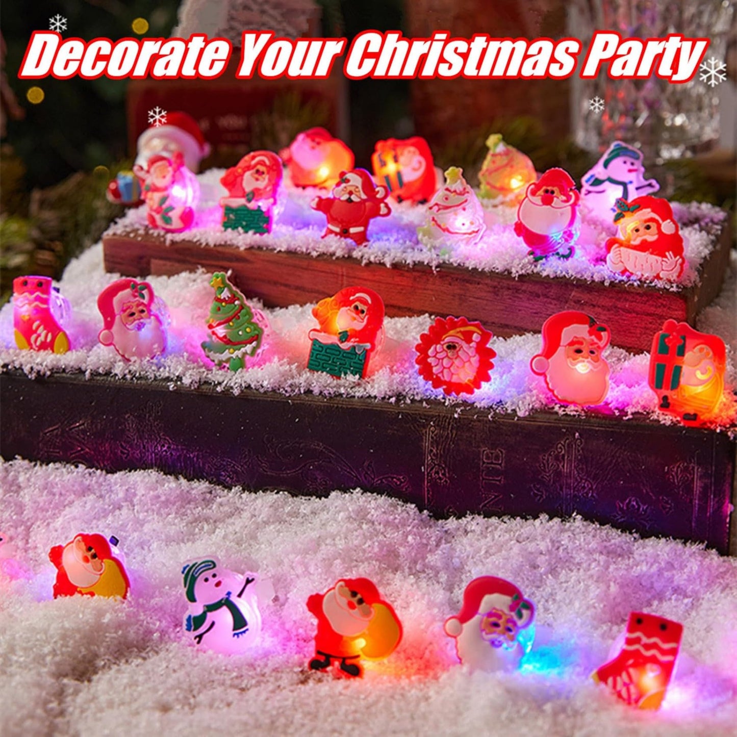 Qvatoxis Christmas Party Favors Light Up Rings 50Pcs Glow in the Dark Party Supplies Finger Rings Decoration for Kids Adults