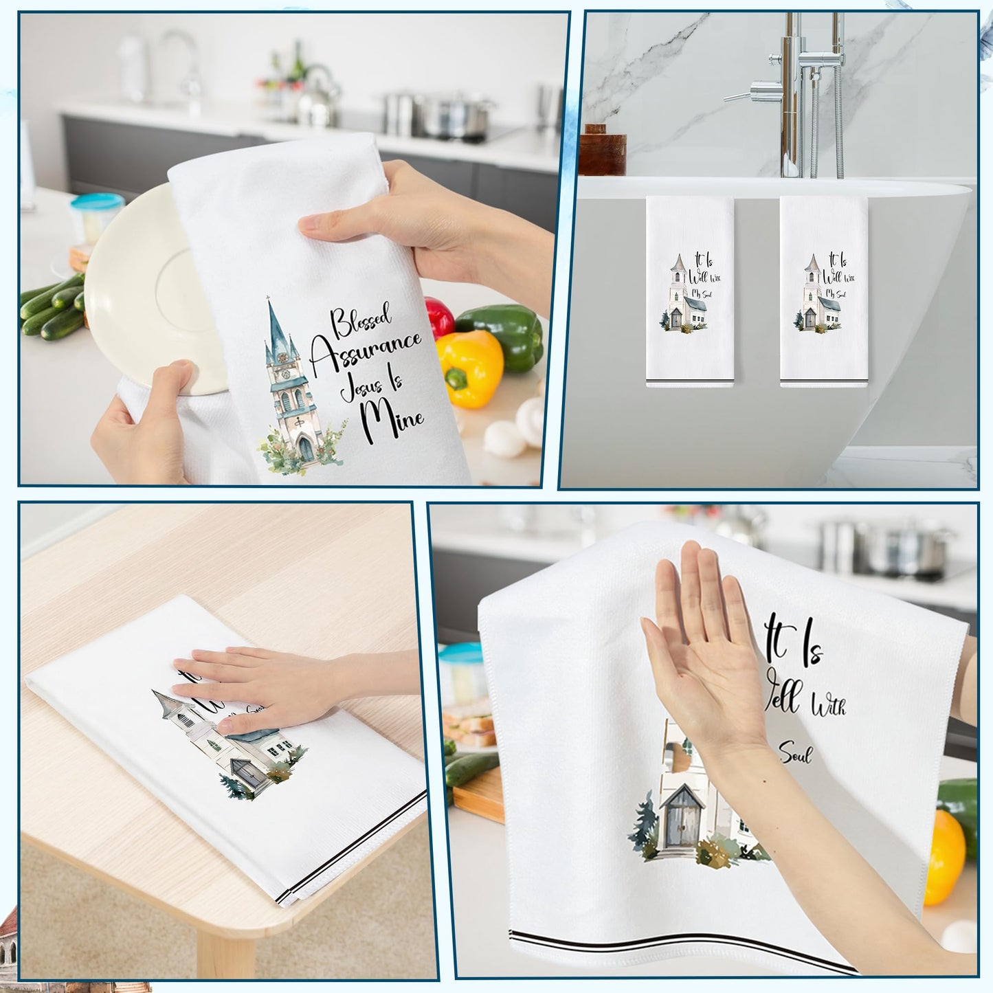 GROBRO7 Church Hymn Hand Towels - 6Pcs Christian Religious Kitchen Dishcloths Set Soft Polyester Towel Bathroom Home Dining Table Decorative Tea Party Favors Housewarming Gift for Hostess Men Women