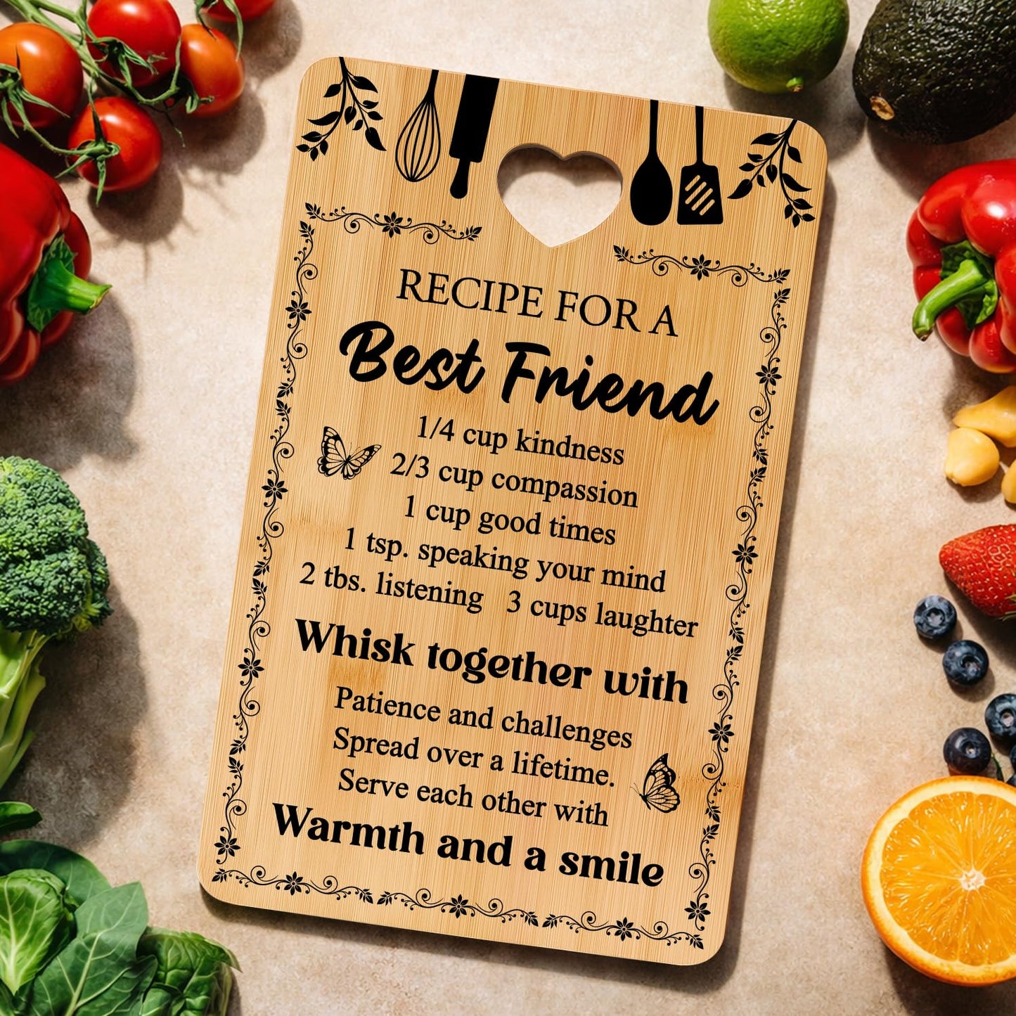 Friend Kitchen Gift Bamboo Cutting Board Decorative Unique Birthday Present Xmas Charcuterie Boards for Friends Christmas Wooden Cheese Board Thanksgiving Friendship Gifts Chopping Board