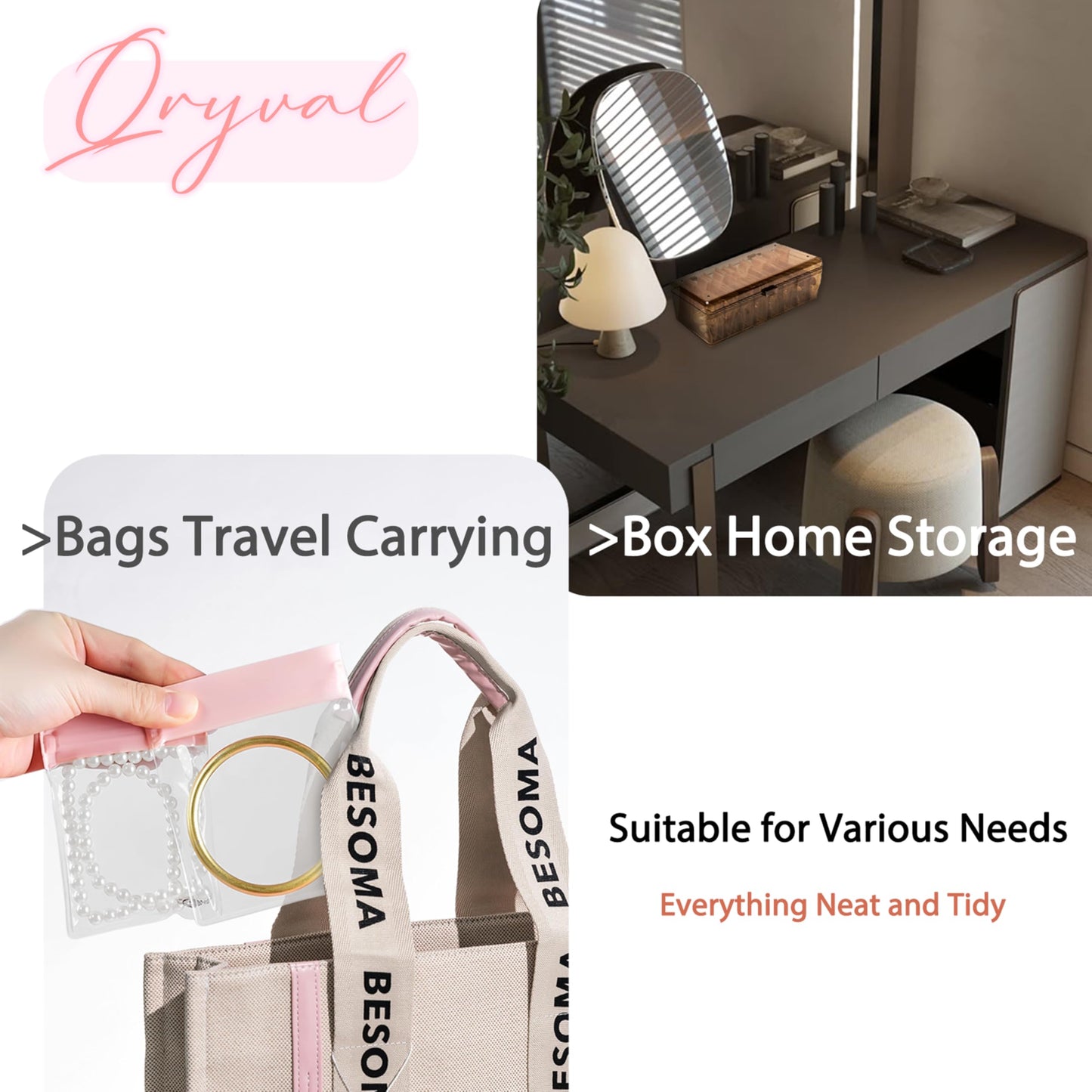 Qryval Jewelry Organizer and Storage Box with 24 EVA Anti Tarnish Bags, Travel Acrylic Case for Earrings, Necklaces & Rings, Elegant Gift for Women & Girls (S&Organizer(Clear))