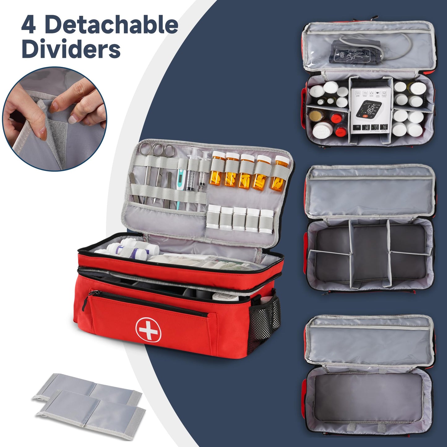 TGCUR Medicine Organizer and Storage Bag Empty, Family First Aid Box, Pill Bottle Organizer Bag for Emergency Medication, Supplements or Medical Kits, Zippered Medicine Bag for Home and Travel (Red)