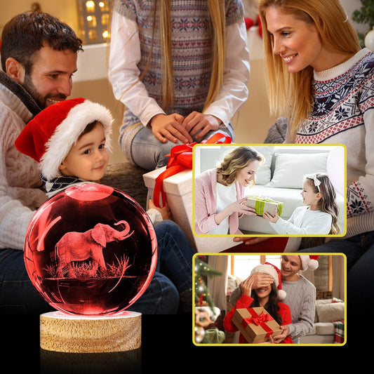 YYLZEPHB 3D Elephant Crystal Ball Night Light with Woodern Base, 3.15" Elephant Figurines Glass Lamp with 16 Colors Cool Desk Decor Elephant Gifts for Women Kids Friends Adults