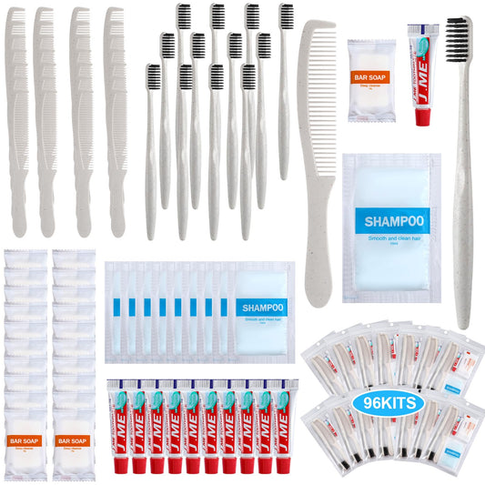 Hushee 96 Sets Bulk Hygiene Kit for Homeless, Includes Shampoo Soap Bar Comb Toothbrushes with Toothpaste Individually Wrapped Basic Toiletry Kits for Travel Charity Hotel Hospitality Industries