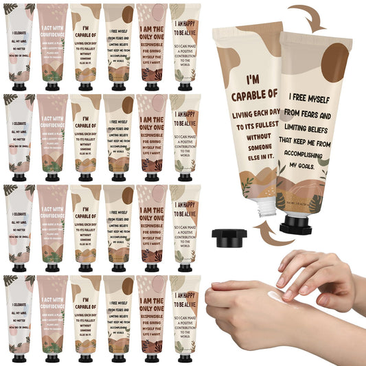 Loopeer 24 Pcs Positive Affirmation Gifts Bulk Hand Cream Gift Set Small Motivational Stress Relief Gift for Coworker Staff Teacher Nurse Women Dry Cracked Hands Travel Size Moisturizing