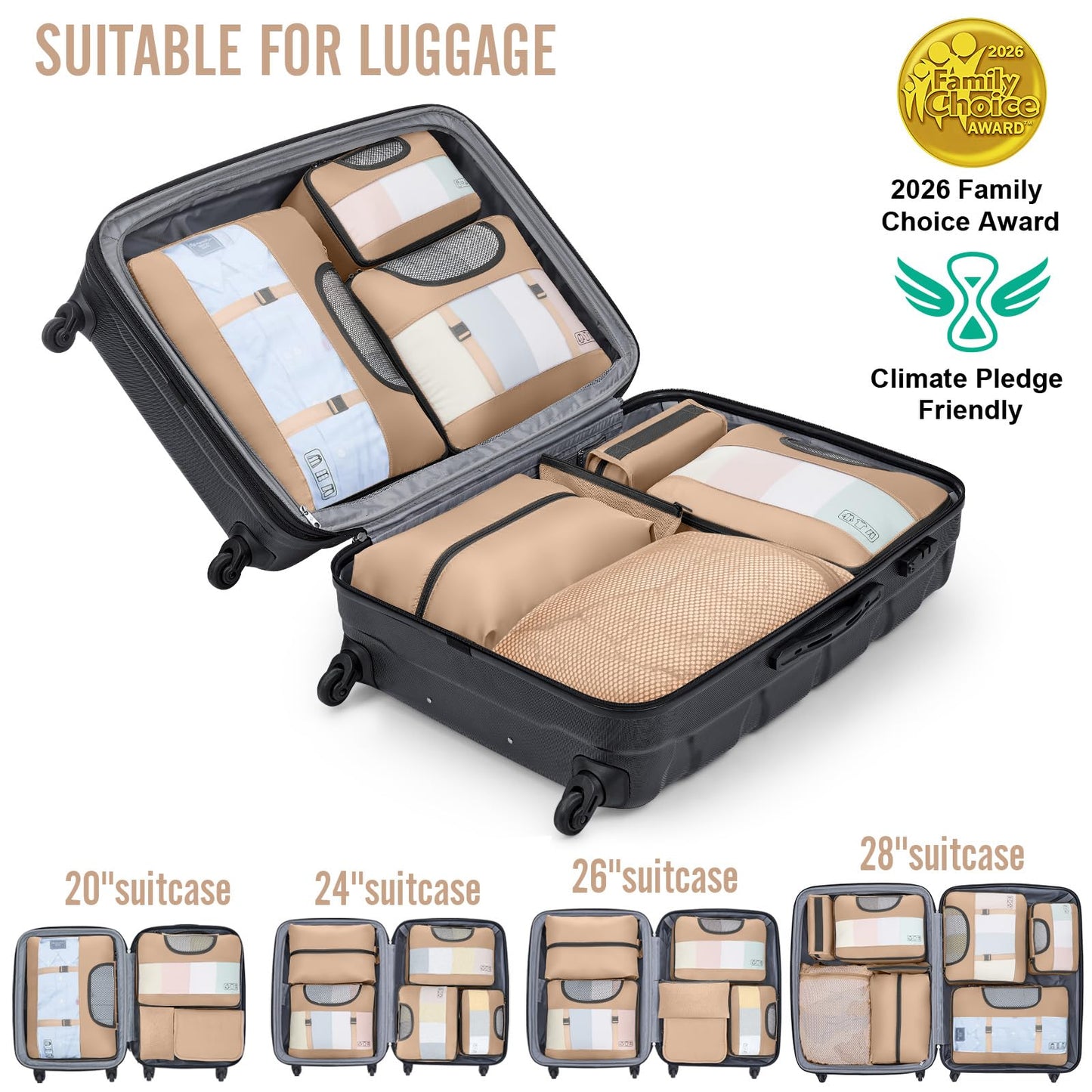Veken 8 Set Packing Cubes for Travel Essentials, Suitcase Organizer Bags in 4 Sizes, Carry-On Luggage Accessories with Large Laundry & Hanging Toiletry Bag, Must-Have for Airplane, Road Trip & Camping