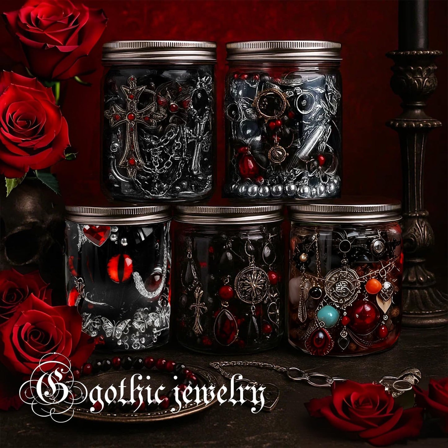 SMUOBT Gothic Mystery Box for Women - 40-45 Piece Goth Lolita Jewelry Set Earrings Necklace Bracelet, Punk Witchy Accessories Gift Collection, Surprise Blind Box