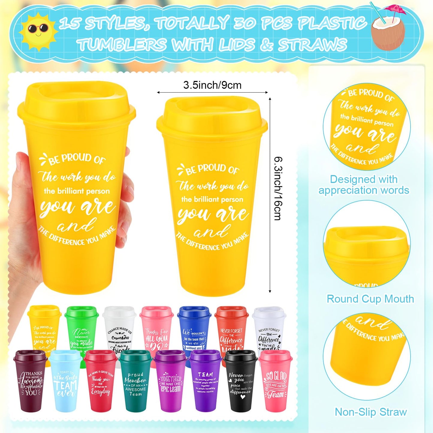 Teenyyou 90 Pcs Employee Appreciation Gift Set, 16oz Tumbler with Lid Notebook Pen Bulk Thank You Gift Holiday Party Favor for Office Coworker Teacher Staff Team (Multi Color,Elegant Style)