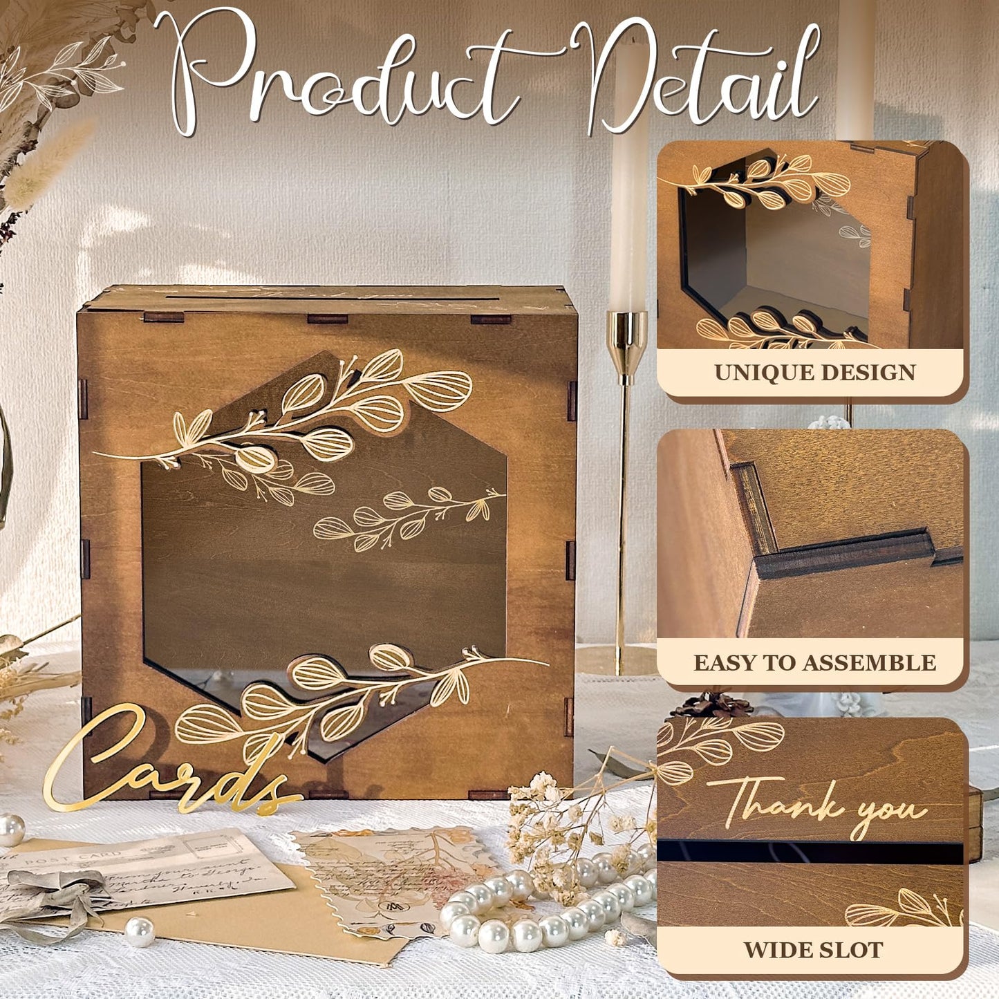 OurWarm Wooden Wedding Card Box with Slot, Rustic Card Box for Wedding Decorations for Reception, Money Gift Card Box with Acrylic Window for Wedding Birthday Anniversaries Graduation Party Decor