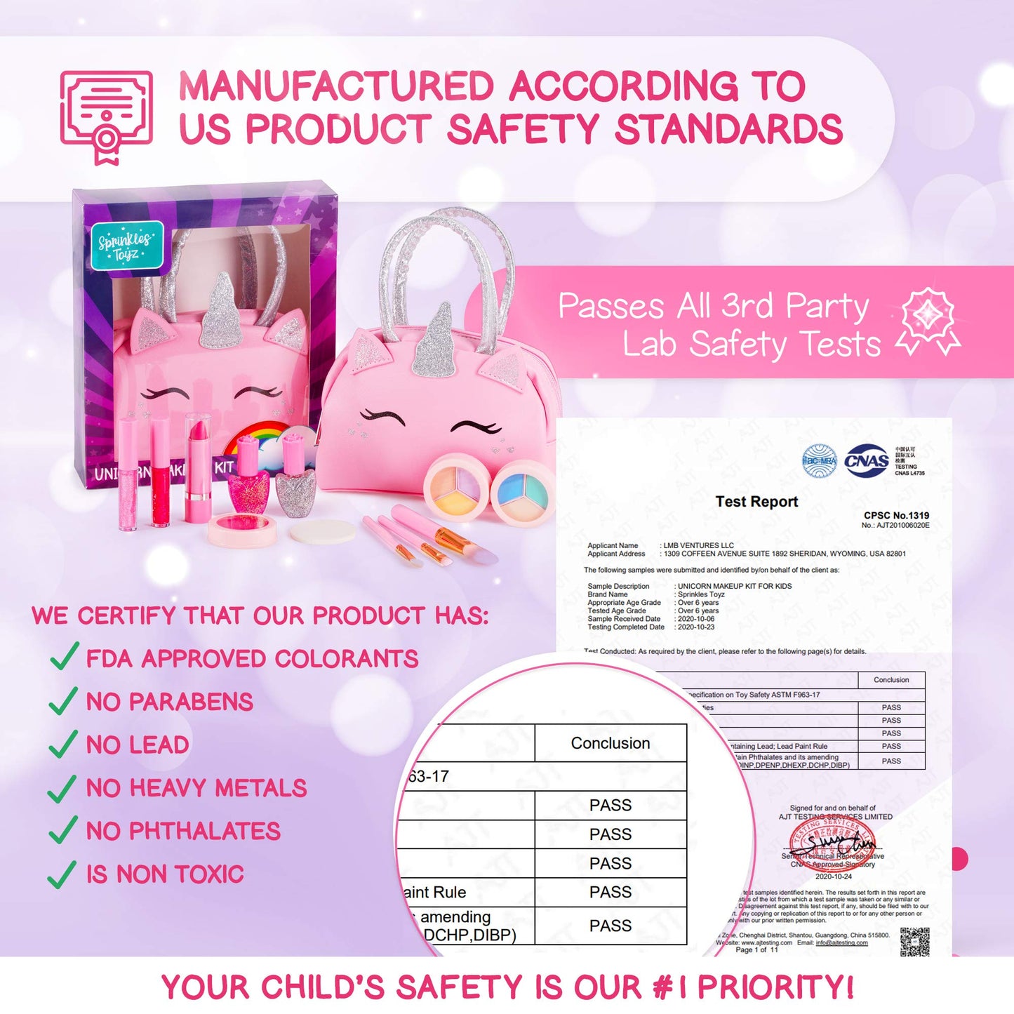 Kids Real Makeup Kit with Pink Unicorn Purse, Non Toxic Washable Make Up Set - Unicorn Toys for Girls Age 4-6, 5 Year Old Girl Birthday Gift Ideas, Toddler Little Girl Gifts 3 4 5 6 7 8 9 10 Years Old