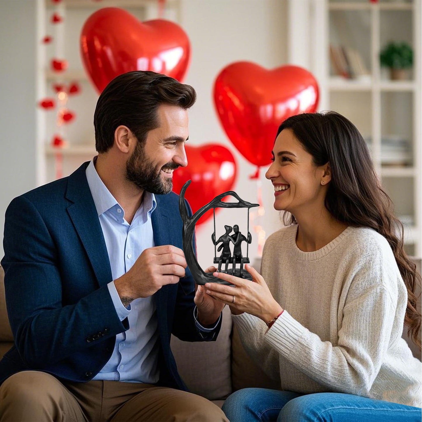 Kresecioo Anniversary Wedding Gifts for Couple/Her - Romantic Couple Statue in Love, Black Metal Figurine Sweet Loving Together Iron Sculpture Decor, Gifts for Wife Mothers Day Husband Birthday
