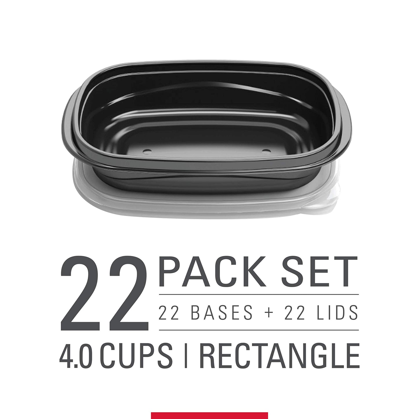 Rubbermaid TakeAlongs Food Storage Containers, Set of 22 (44 Pieces Total) | for Meal Prep, Lunch for Adults & Kids | Reusable & Stackable, 4-Cup, 22-Pack, Black