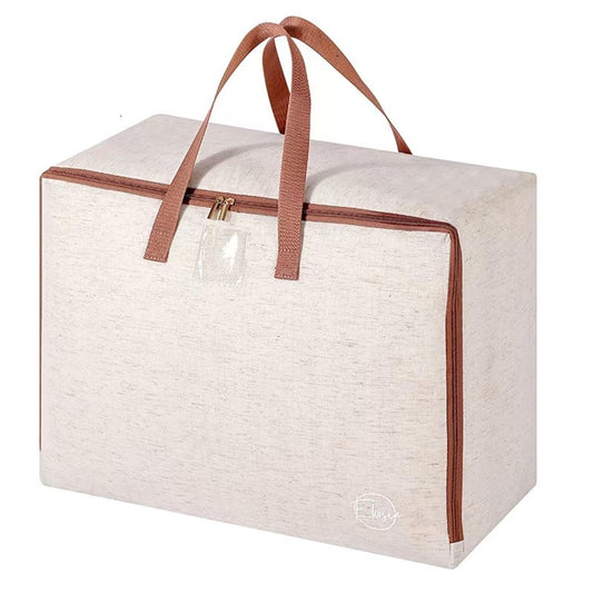 50L Storage Bag for Clothes, Comforters, Blankets, Bedding, Pillows, Stuffed Toys, Jackets with Sturdy Handles, Clear Label Tag, Zippered, for use at Home, Travel or Move, 20x15x10 (Beige, Medium)