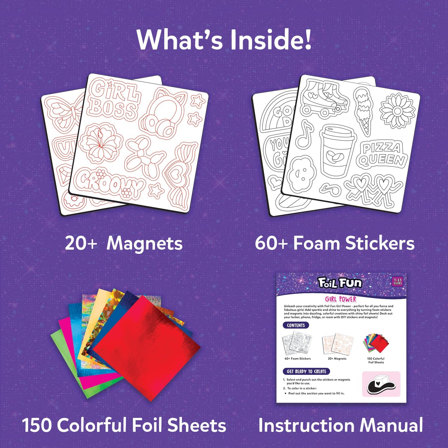 Skillmatics Foil Fun - Girl Power, DIY Foil Art Craft Kit, Mother’s Day Gift, Mess-Free Activity, 20+ Magnets & 60+ Stickers, Travel, Screen-Free Fun, Party Favor for Kids, Tweens, Teens (Ages 7-13)