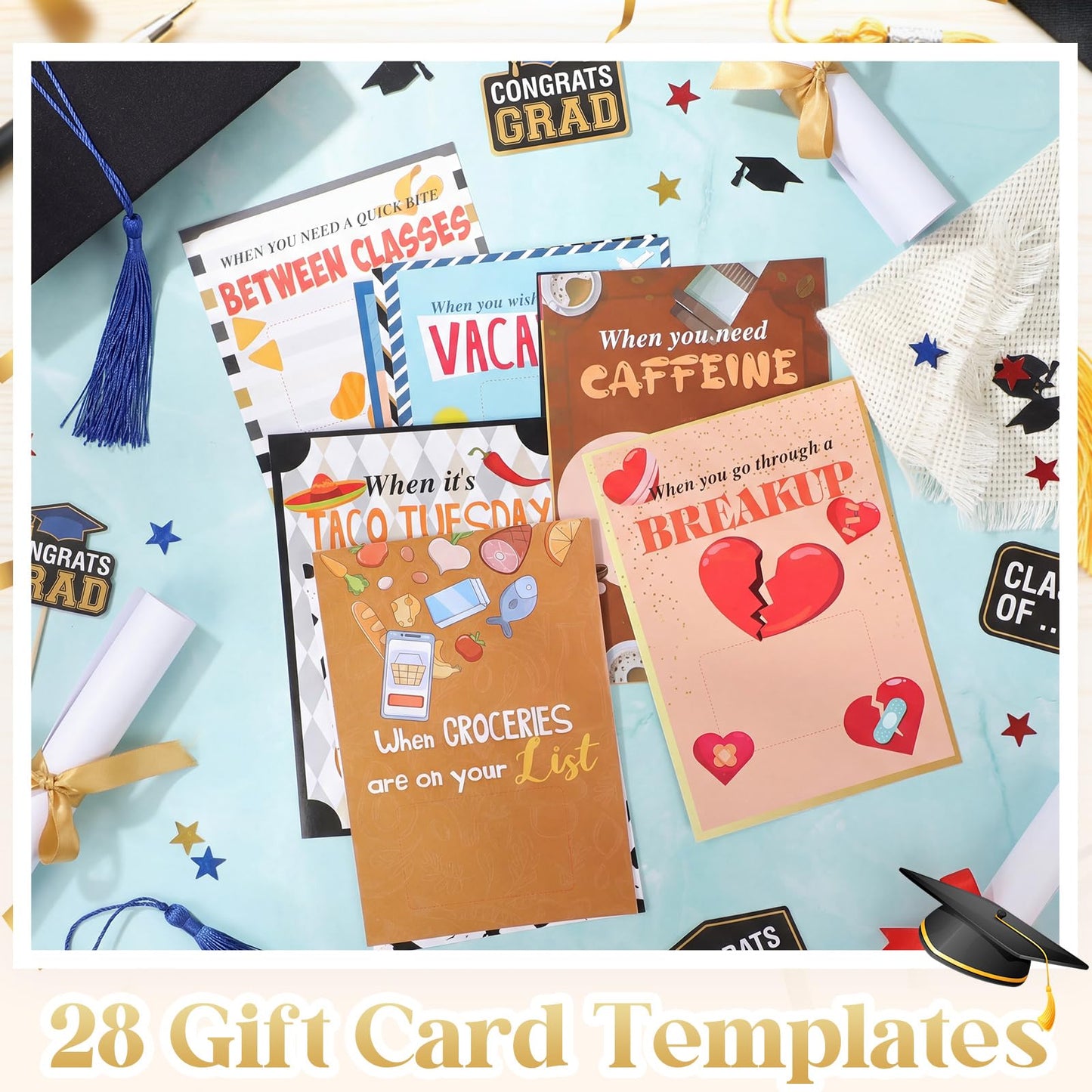 Funrous College Gift Card Book 7 x 5 Inch, Class of 2026 Graduation Gift Card Holder Book for Her/Him, First Year of College Survival Kit, 25 Cards Booklet for Graduates, Black Gold