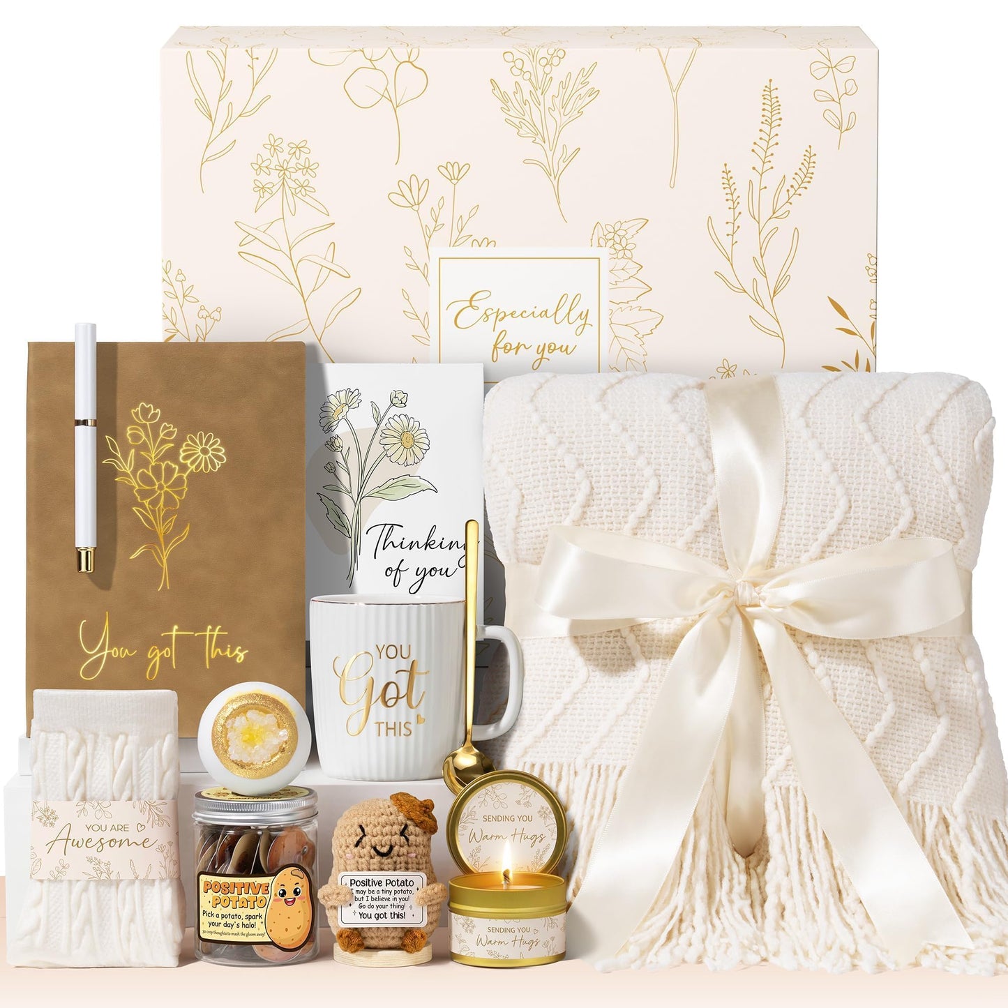 Self Care Get Well Soon Gifts Baskets for Women, Mothers Day Birthday Gifts Spa Care Package After Surgery, Inspirational Thinking of You Sympathy Basket Feel Better Encouragement Gift for Mom Friends