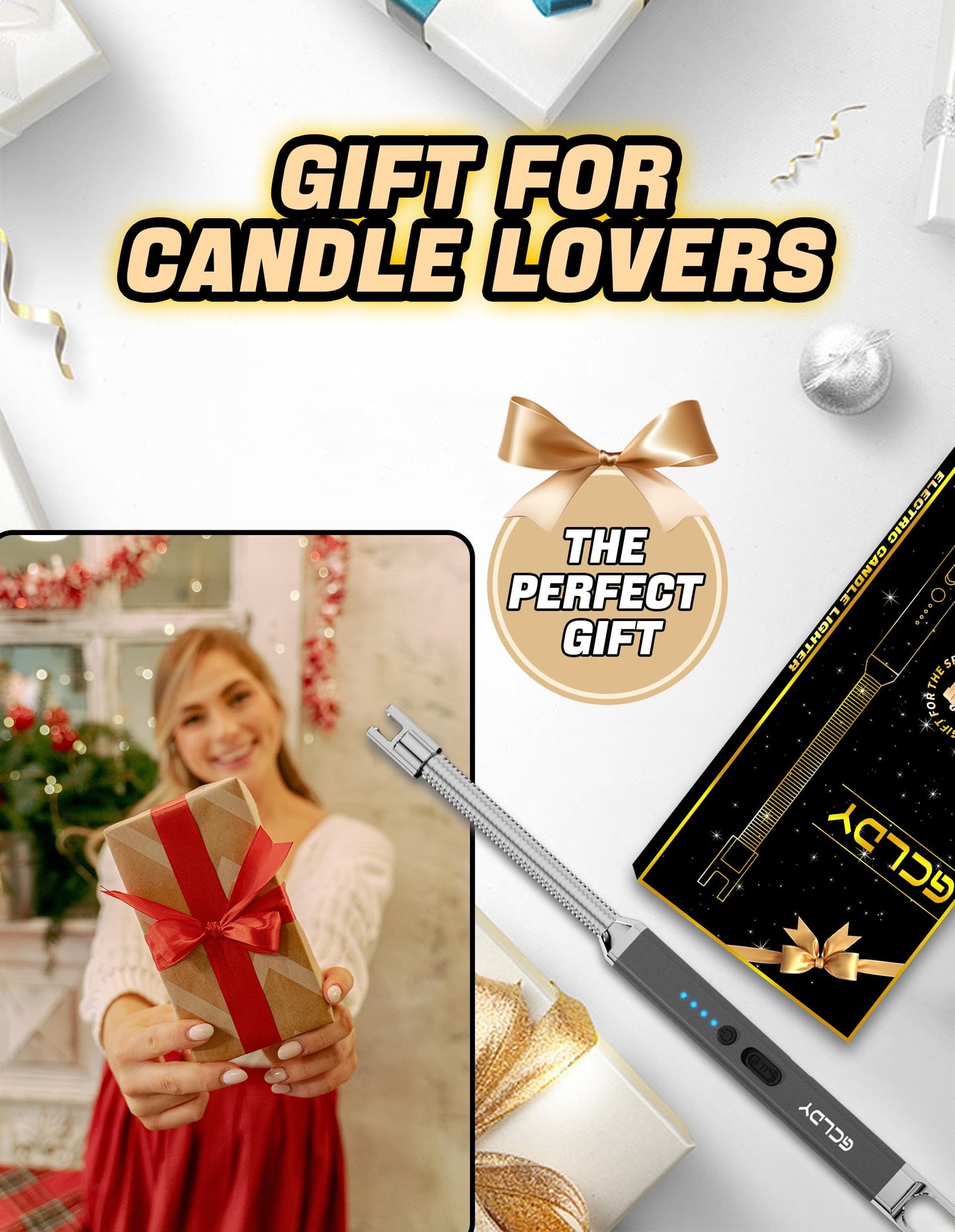 Electric Candle Lighter, Best Stocking Stuffers 2025 for Women Men Adults, Birthday Gift for Women Wife Mom Sister Nana Men, Long Rechargeable Lighter for Candle Grill Home Kitchen BBQ Camping