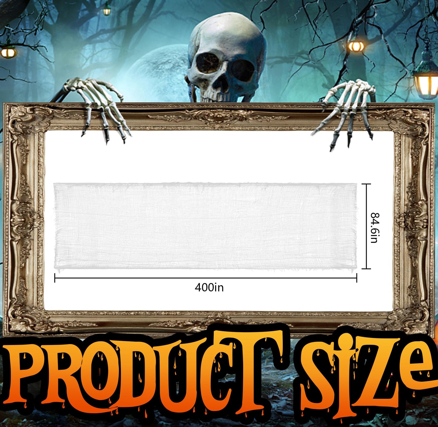 400" x 85" Halloween Creepy Cloth - Large Size Spooky Fabric - Scary Gauze Blood Creepy Cloth for Haunted House, Party, Yard, Wall, Doorway, Outdoors Decoration (White)