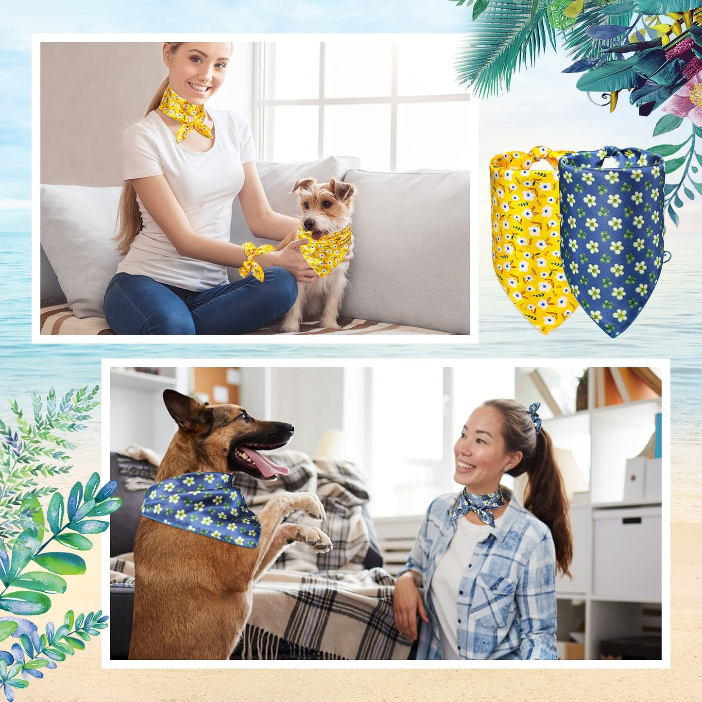 Hanaive 12 Pack Dog Bandanas & Matching Scrunchie Set Dog and Owner Matching Clothes Flower Pet Scarf Bibs with Hair Tie Headbands for Small Puppy Pet Owner Mom Outfit Gift