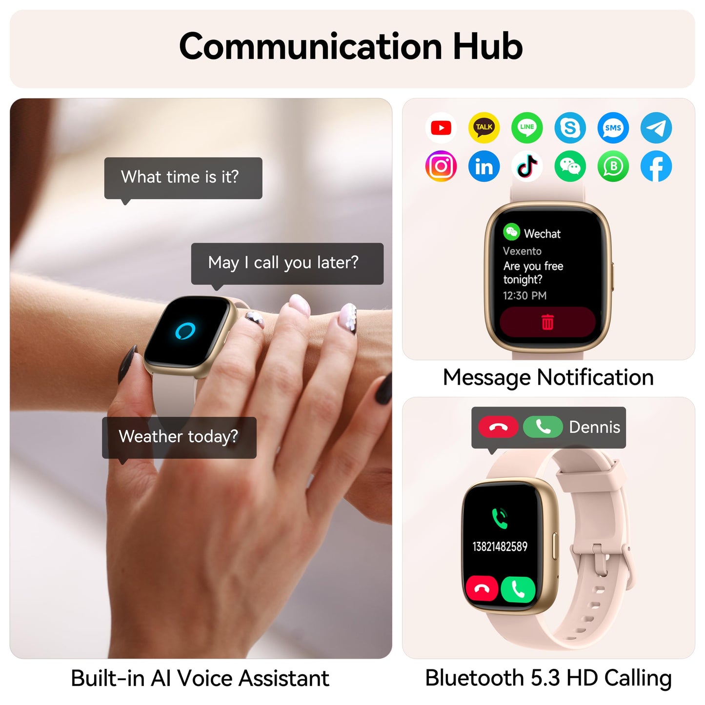 Smart Watch with Alexa Built-in, 1.83" HD Touchscreen Fitness Tracker with Bluetooth Calling, Fitness Watch with Heart Rate/Sleep Monitor/120+ Sports, IP68 Waterproof Smartwatch for Android iOS, Pink