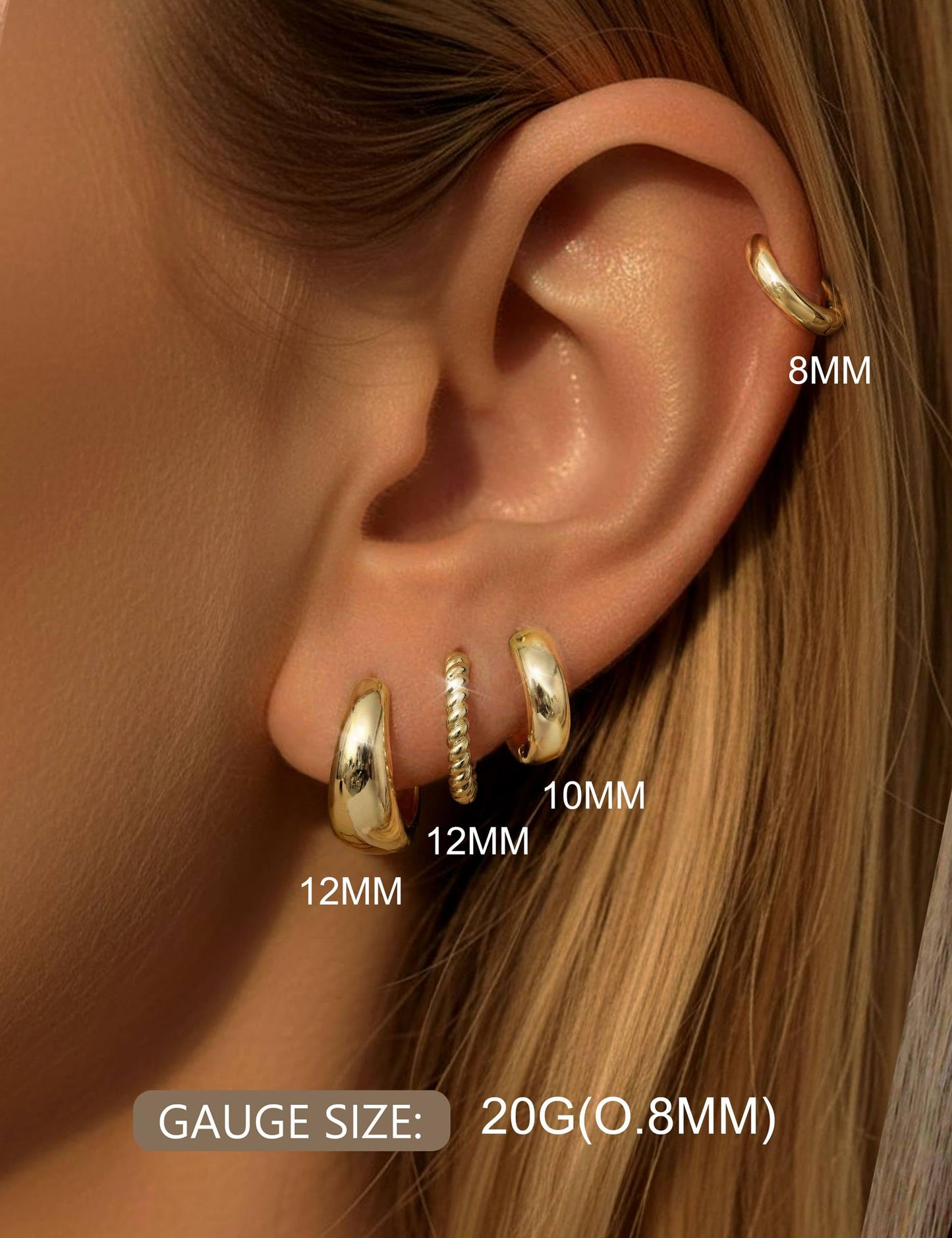 Jstyle Small Gold Hoop Earrings for Women Trendy 14K Gold Plated Huggie Earring Stacks Hypoallergenic Huggie Earrings Set Dainty Chunky Cartilage Earring Sets for Multiple Piercing Jewelry Gift