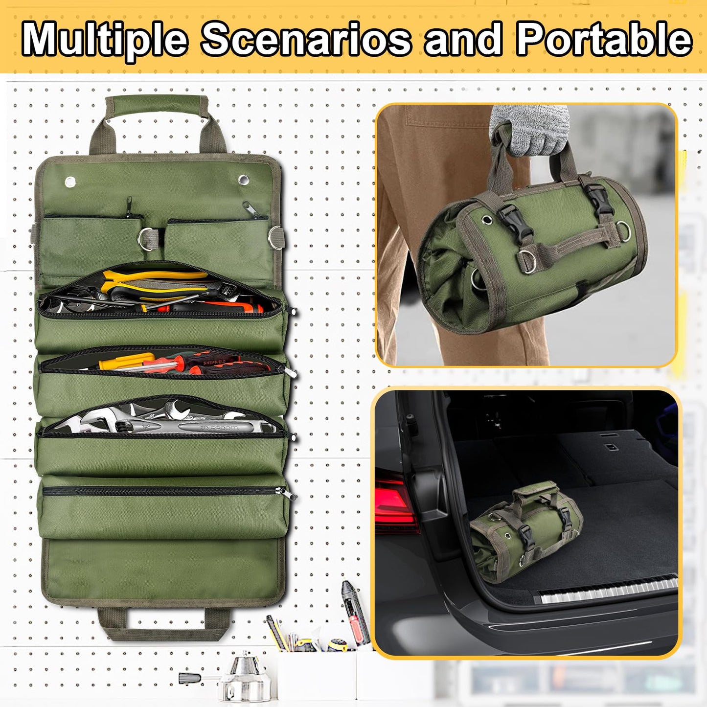 Tool Bag Organizer Roll Up: Gifts for Men Fathers Day Dad Gifts for Him Boyfriend Husband Birthday Portable Motorcycle Tool Box Woodworking Gift for Mechanic Craftsman Electrician Rollup Toolbag