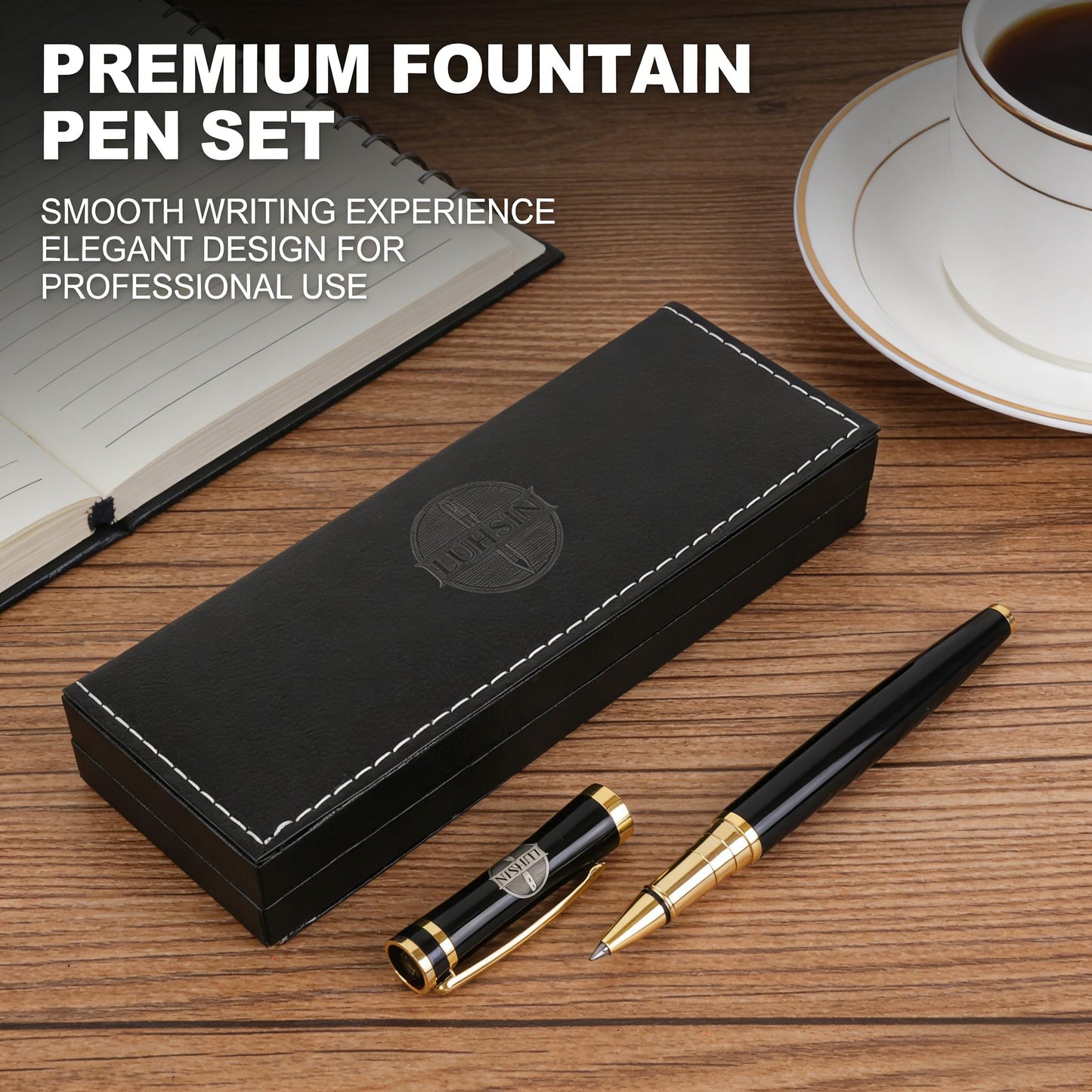 LUHSIN Premium Black Lacquer Rollerball Pen - Luxury Writing Instrument Gift Set for Men Women, Executive Business Pen with Smooth Writing, Professional Signature Pen for Office Corporate Gifts(Black)