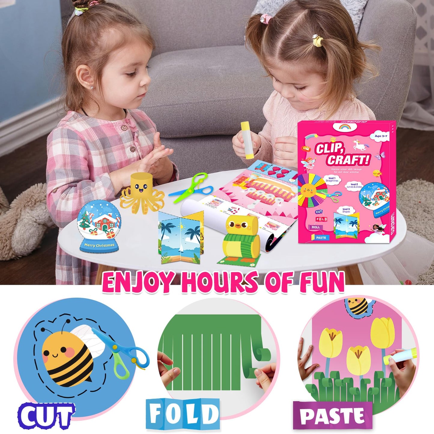 Toddler Scissor Skills Activity Book, Art Supplies and Crafts for Kids 4-6, Fine Motor Toys Game, 2 Safety Scissors, Easter Christmas Birthday Gifts for Kids Little Boys Girls, Preschool Snip Learning