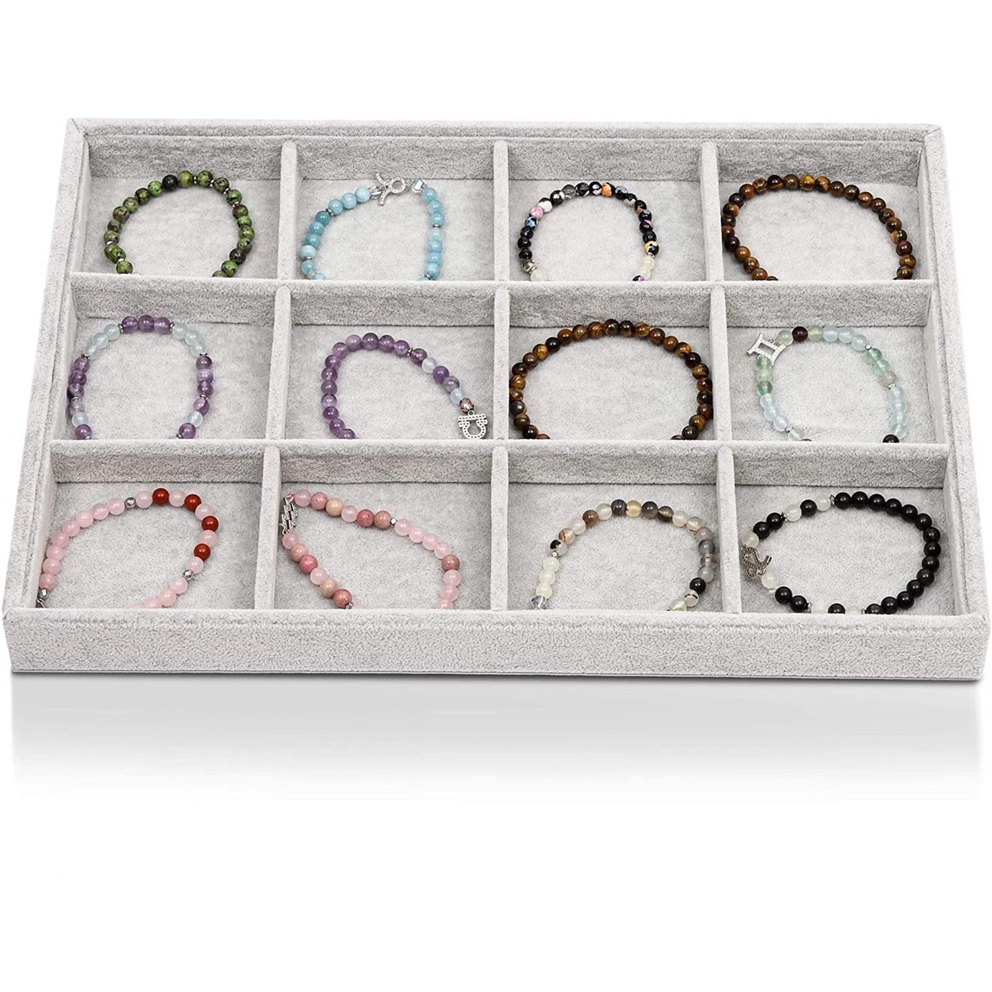 Juvale Velvet Stackable Jewelry Organizer Tray - 12-Grid Bracelet Holder & Ring Organizer - Velvet Jewelry Tray with Soft Compartments - Bracelet Holder Drawer Fits Standard Drawers - 14 x 9.5 In Gray