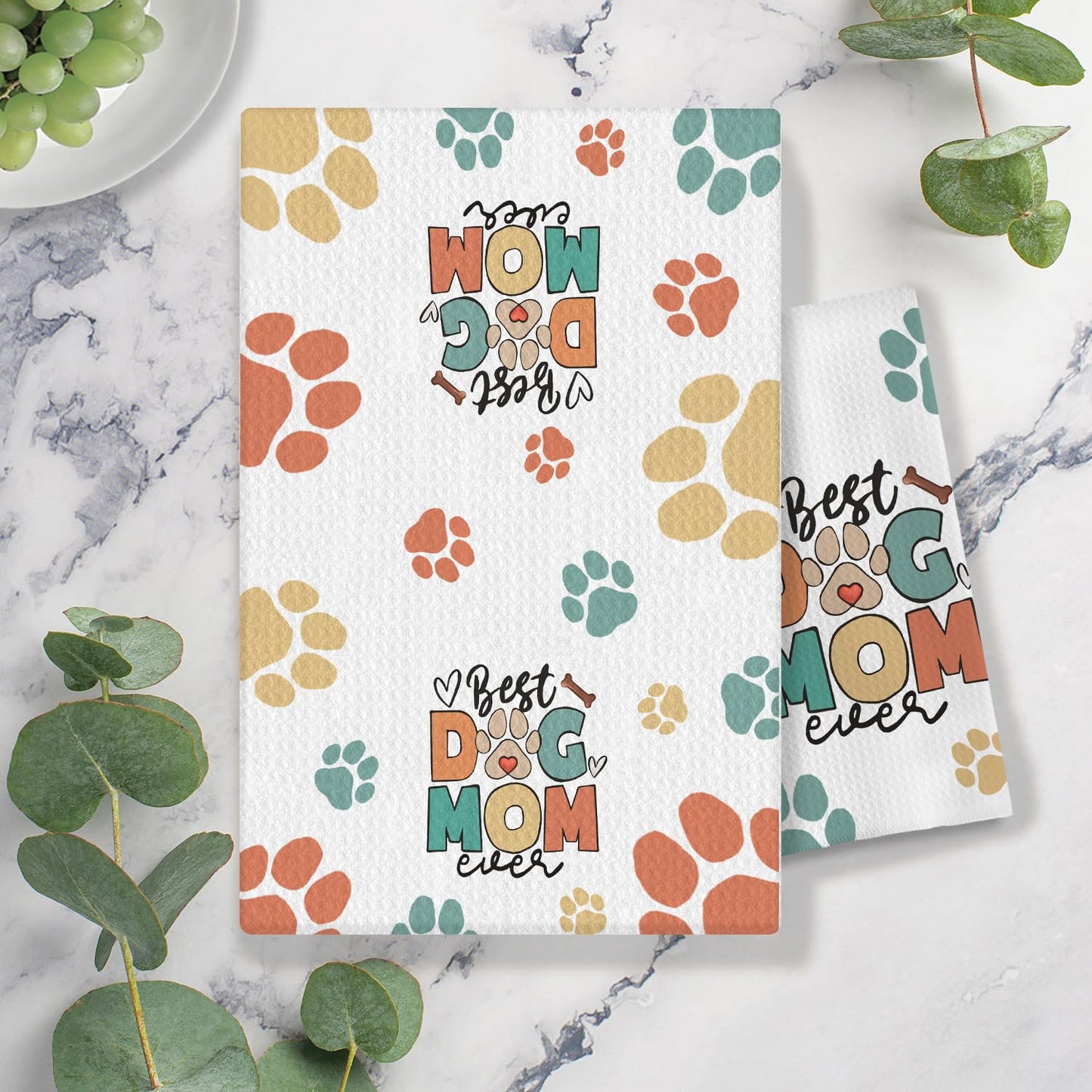 COWEB Dog Mom Gifts Kitchen Towels, Dog Lovers Owners Gifts for Women, Colorful Dogs Paws Hand Towels for Bathroom, 16x24 Inches