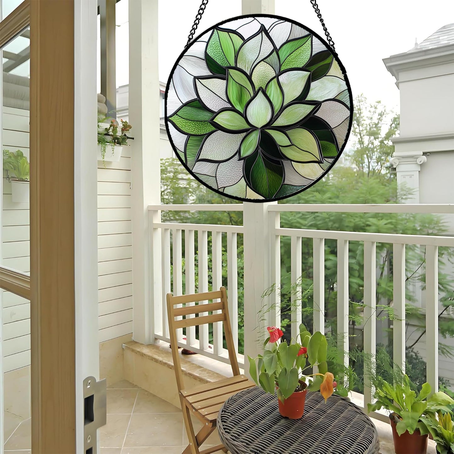 CRISGIF Stained Glass Window Hanging - Green Lotus Suncatcher for Door Garden Succulent Plant Sun Catchers Decor Mother's St. Patrick's Day Birthday for Women Mom Nana Grandma 7.8 in