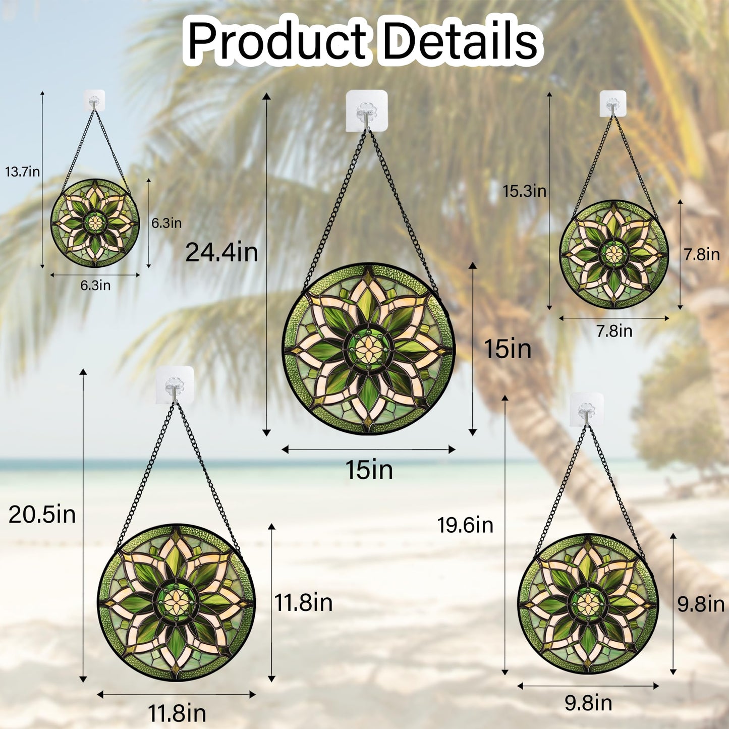 HWRHTR Stained Glass Window Hanging - White Green Boho Flower Suncatcher for Doors Window Home Sun Catchers Decor Christmas Mother's Day Birthday Gifts for Teacher Women Men Mom Nana 6.3 in