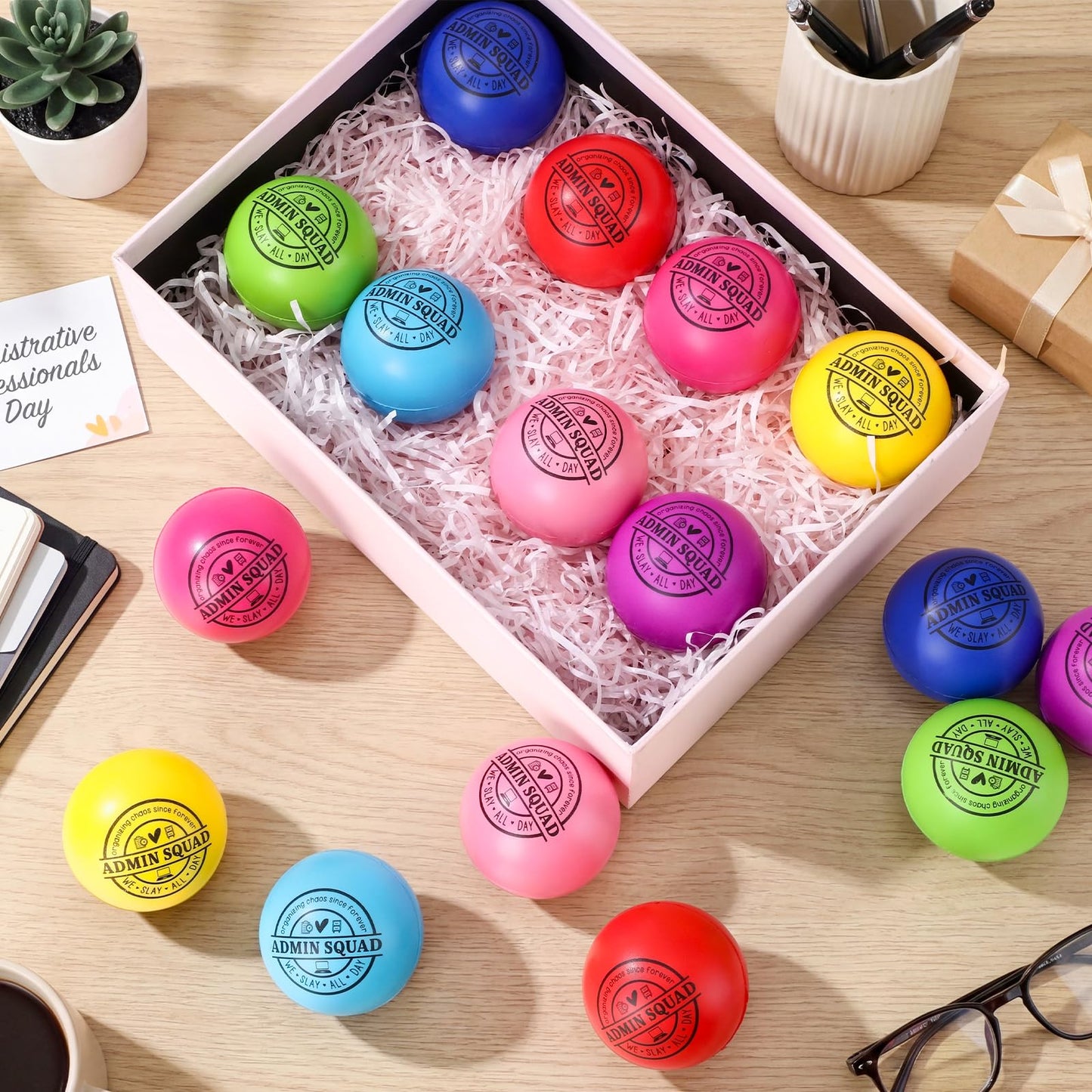 Poen 24 Pcs Administrative Professional Appreciation Gifts Admin Squad Gift Funny Stress Ball for Assistant Secretary Office School Coworkers Thank You Employees Appreciation Staff Team Desk