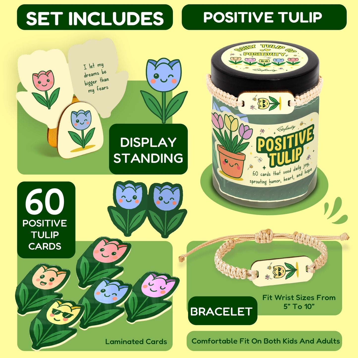 Stofinity Positive Tulip Flower Gifts For Women - Meaningful Mothers Day Gift For Mom, Sister, Grandma - Daily Affirmation Cards Motivational Desk Decor