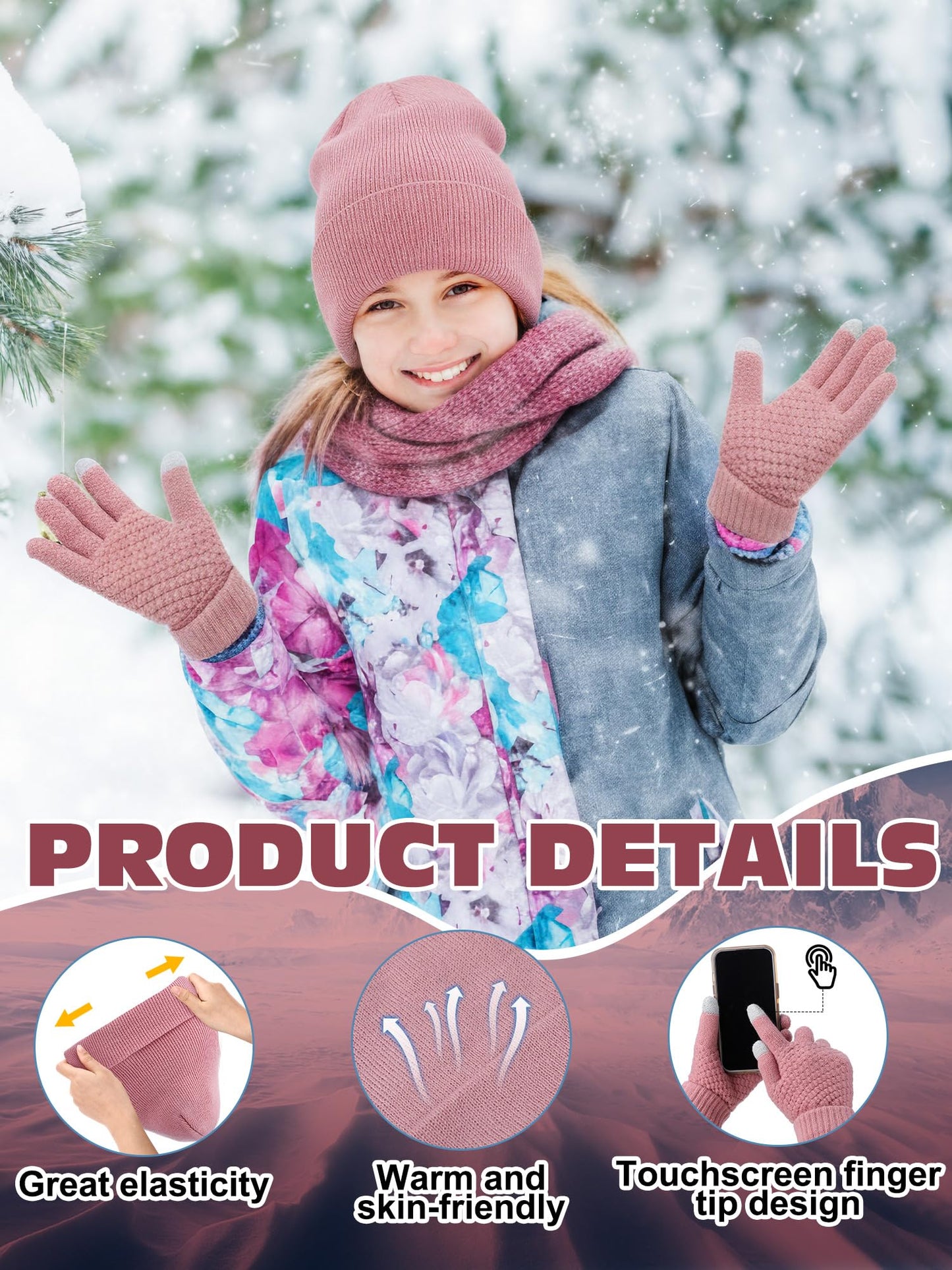 Teenyyou 5 Pcs Winter Gift Set for Woman Hat Gloves Fuzzy Crew Socks 12 oz Coffee Mug Gift Box with Lids Christmas Women Gift(Pink)