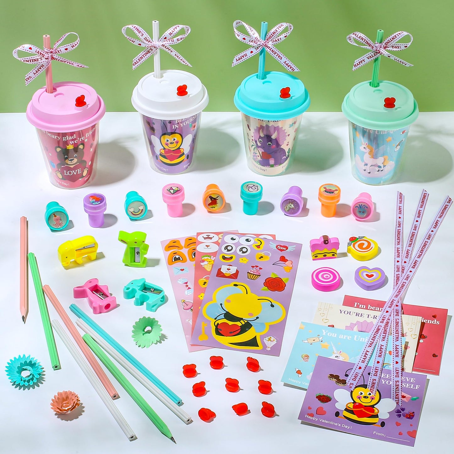 24 pcs Valentines Day Gifts for Kids Classroom - Valentines Day Stationary Set Gift with Cards for School,Valentine exchange valentines party favors for kids boys girls,Valentines goody bag filler.