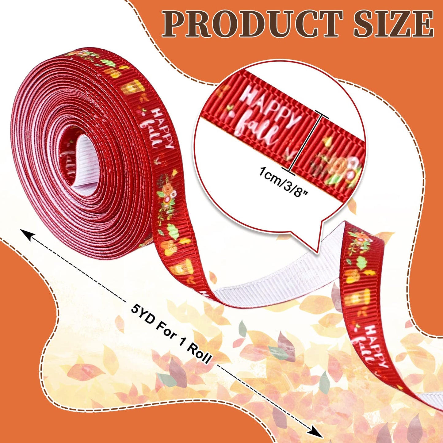 Whaline 120 Yards 24 Rolls Fall Thanksgiving Ribbons Pumpkin Maple Buffalo Plaids Leaves Printed Grosgrain Ribbons Autumn Harvest Thin Ribbons for Fall Craft Gift Wrapping Holiday Wedding Festival