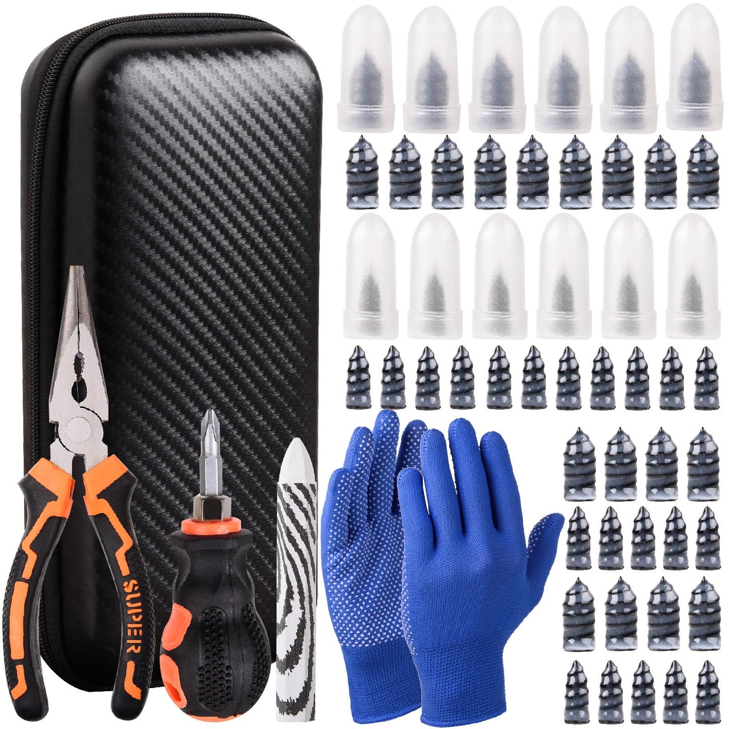 CalamariKey 100PCS tire Screw Plug Repair kit – No Tire Removal Needed, tire sidewall Repair kit, Patch Plug Tools & Portable Storage Bag – Quick Flat Tire Fix for Car, Truck, Motorcycle & SUV