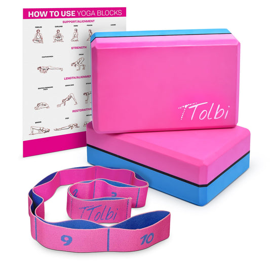 Yoga Blocks 2 Pack with Strap & Guide – Non-Slip EVA Foam Pilates Blocks for Home Workouts, Dance, Ballet, Gymnastics & Stretching Exercise | Ideal Dancer Gifts