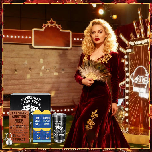 5 Pcs Theater Gifts Set - 20oz Tumblers, Leather Notebook, Pen, Socks, Keychain,Musical Actor Broadway Ideal for Theater Lovers, Drama Students, Performers, Directors,Gifts for Graduation, Birthday