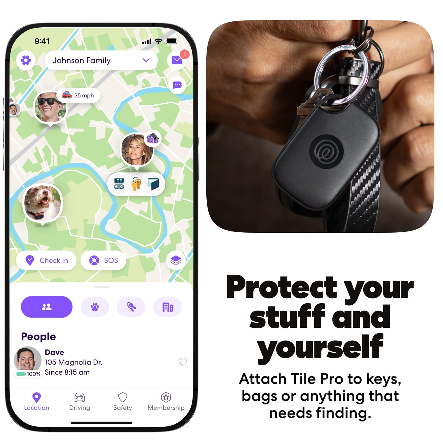 Life360 Tile Pro - Powerful Bluetooth Tracker, Key Finder and Item Locator for Keys Bags, and More. Both iOS and Android Compatible. Phone Finder. 2-Pack (Black/White)